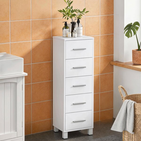 HOMCOM Comodă Slim cu 5 Sertare, Comodă Modernă pentru Baie, Dormitor sau Bucătărie, 30x30x95 cm, Alb | Aosom Romania