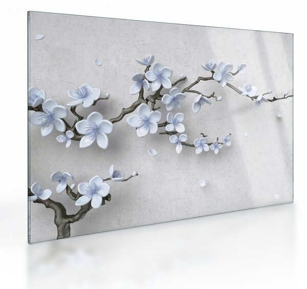 Tablou pe sticlă cu flori albastre (70x50 cm)