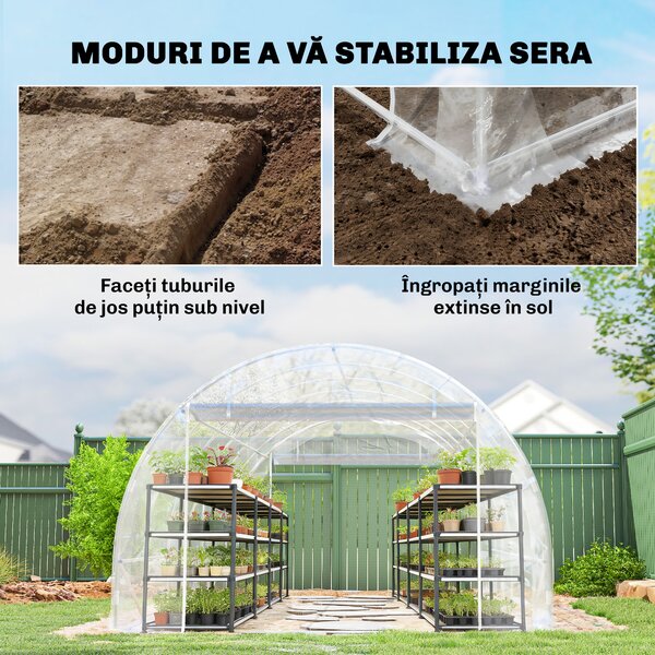 Outsunny Seră de Grădină Tip Tunel 3x6x2 m cu 2 Uși Rulabile, Cadru din Oțel și Acoperire din PE, pentru Legume, Fructe, Flori, Anti-UV, Transparentă | Aosom Romania