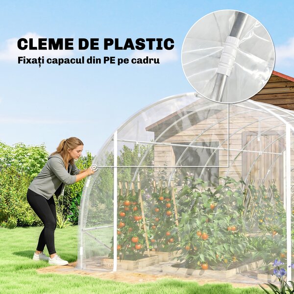 Outsunny Seră de Grădină Tip Tunel 3x6x2 m cu 2 Uși Rulabile, Cadru din Oțel și Acoperire din PE, pentru Legume, Fructe, Flori, Anti-UV, Transparentă | Aosom Romania
