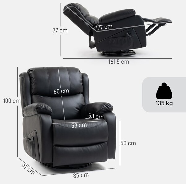 HOMCOM Fotoliu Relax Reclinabil cu 8 Puncte de Masaj și Încălzire, Negru | Aosom Romania
