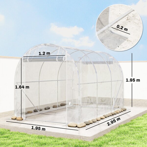 Outsunny Seră de Grădină Tip Tunel 2x3x2 m cu 2 Uși Rulabile, Seră pentru Legume, Flori și Fructe, cu 4 Bare Diagonale, Cadru din Oțel și Acoperiș PE, Transparentă | Aosom Romania