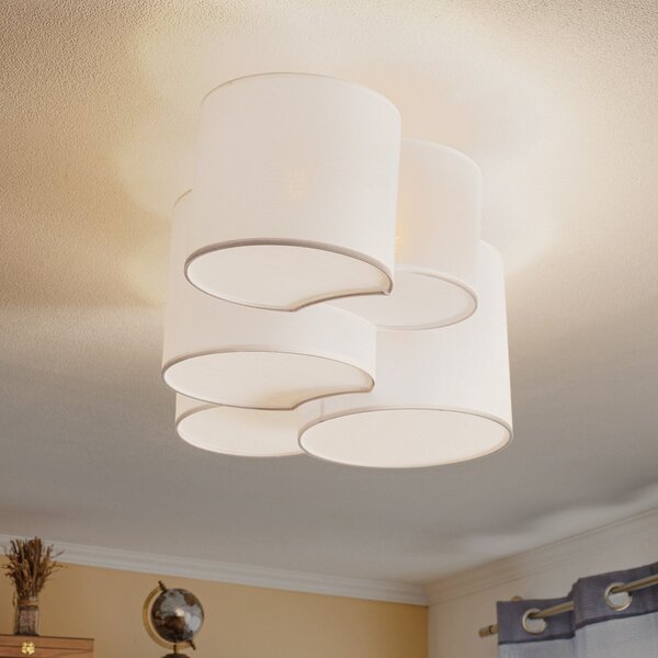 TK Lighting Plafonieră Mona cu 5 becuri, alb, reglabil, Alb, dormitor, Țesătură / Textil, Modern