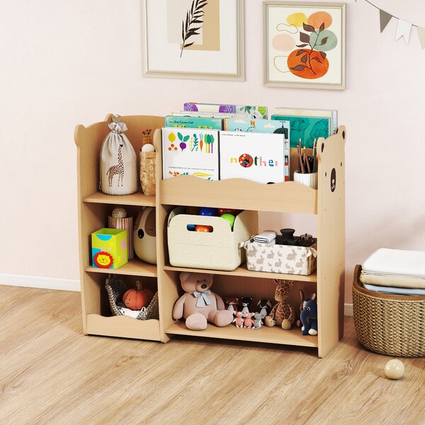 AIYAPLAY Raft pentru Jucării pentru Copii 3-8 Ani cu 7 Rafturi Deschise, Mobilier pentru Copii din MDF, 92x29x79 cm, Culoare Lemn | Aosom Romania