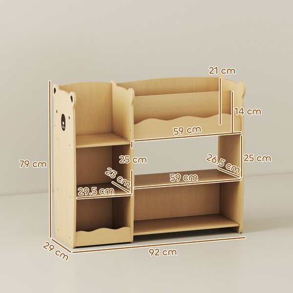 AIYAPLAY Raft pentru Jucării pentru Copii 3-8 Ani cu 7 Rafturi Deschise, Mobilier pentru Copii din MDF, 92x29x79 cm, Culoare Lemn | Aosom Romania