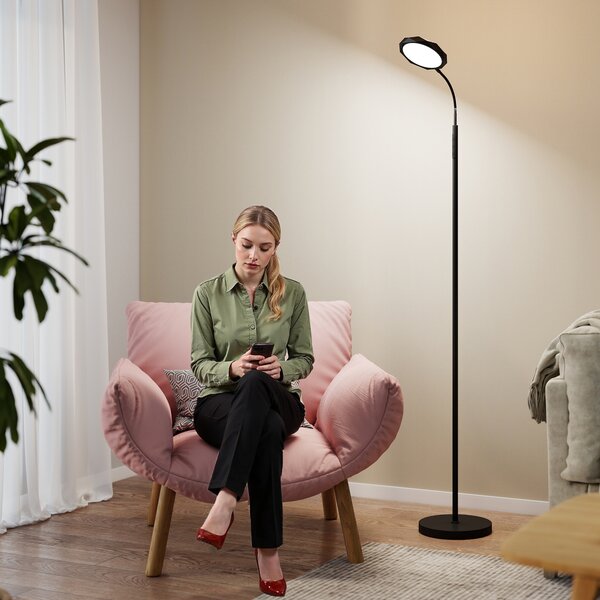 HOMCOM Lampă de Podea LED cu Telecomandă, Cap Rotativ, Reglare Luminozitate și Temperatură, Negru | Aosom Romania