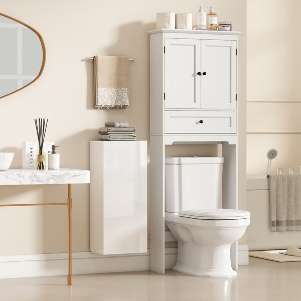 HOMCOM Dulap de Baie Suspendat cu Ușă Fără Mâner, 2 Rafturi Reglabile din Sticlă, Mobilier Suspendat Multifuncțional, 30x23,4x71,2 cm, Alb Lucios | Aosom Romania