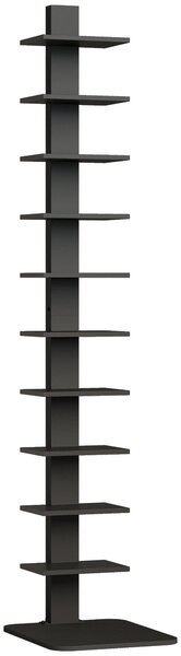 HOMCOM Bibliotecă Verticală înaltă cu 11 Rafturi, Bibliotecă Economisitoare de Spațiu Slim, Raft Industrial pentru Living, Dormitor, Birou, 34.5x41.5x163.5 cm, Negru | Aosom Romania
