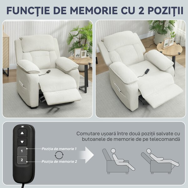 HOMCOM Fotoliu Electric Reclinabil 150° cu Suport pentru Picioare, Șezut Larg, Fotoliu Reclinabil Silențios, Port USB, Funcție Memorie, Telecomandă, din Catifea, pentru Living, Bej | Aosom Romania
