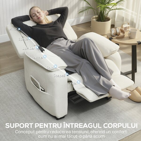 HOMCOM Fotoliu Electric Reclinabil 150° cu Suport pentru Picioare, Șezut Larg, Fotoliu Reclinabil Silențios, Port USB, Funcție Memorie, Telecomandă, din Catifea, pentru Living, Bej | Aosom Romania