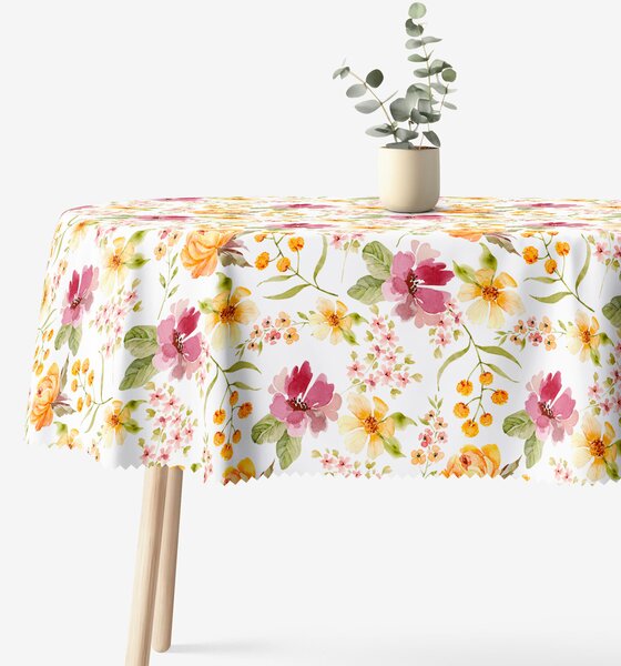 Goldea față de masă teflonată - flori de hibiscus - ovală 140 x 220 cm
