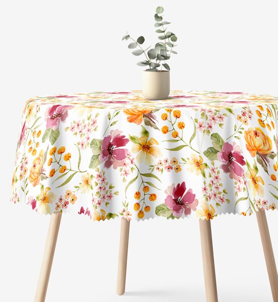 Goldea față de masă teflonată - flori de hibiscus - rotundă Ø 160 cm