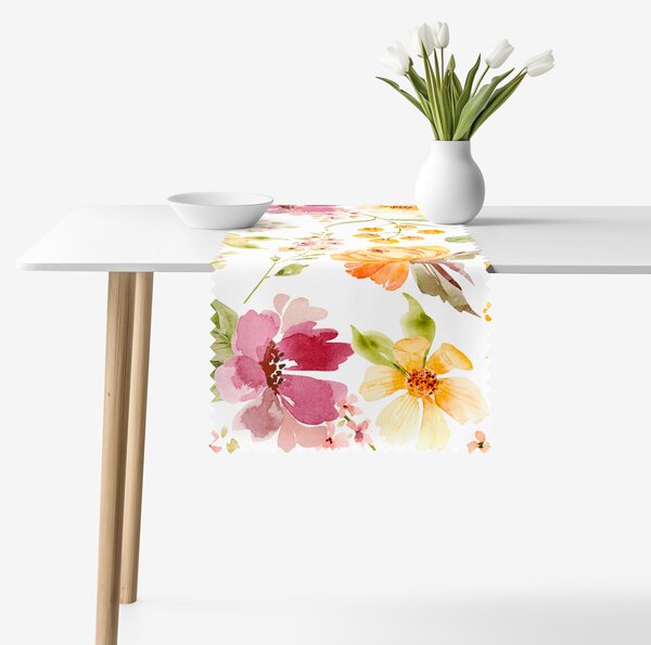 Goldea napron de masă teflonat - flori de hibiscus 35x140 cm