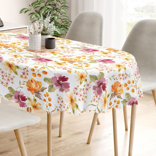 Goldea față de masă teflonată - flori de hibiscus - ovală 140 x 220 cm