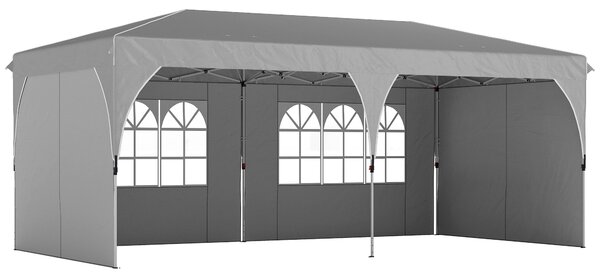 Outsunny Foișor 3x6 m Pliabil Tip Pop-Up cu Înălțime Reglabilă, Pereți Laterali, Benzi Reflectorizante, Saci de Nisip, Geantă de Transport, UV50+, pentru Camping, Petreceri, Gri Deschis | Aosom Romania