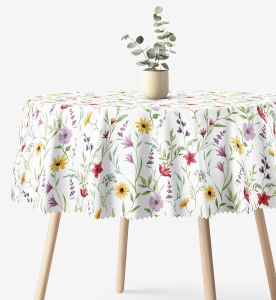 Goldea față de masă teflonată - flori colorate de primăvară - rotundă Ø 140 cm