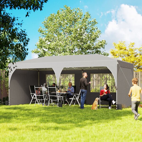 Outsunny Foișor 3x6 m Pliabil Tip Pop-Up cu Înălțime Reglabilă, Pereți Laterali, Benzi Reflectorizante, Saci de Nisip, Geantă de Transport, UV50+, pentru Camping, Petreceri, Gri Deschis | Aosom Romania