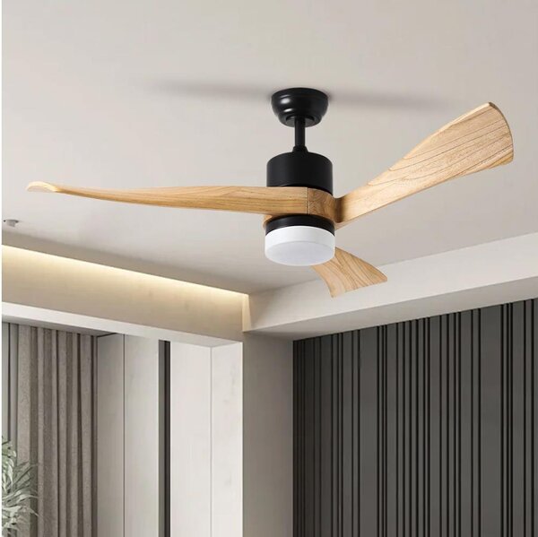 ZEVENTI - NATURITO ventilator de tavan LED, 18W, 230V, Wi-Fi Tuya, negru/stejar + telecomandă