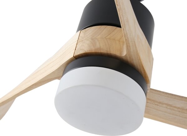 ZEVENTI - NATURITO ventilator de tavan LED, 18W, 230V, Wi-Fi Tuya, negru/stejar + telecomandă