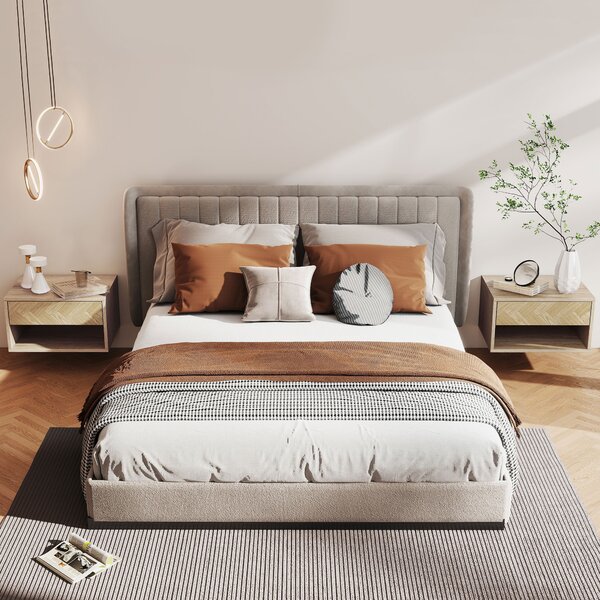 HOMCOM Set de 2 Noptiere Suspendate cu Sertar și Compartiment 37x32x21 cm Lemn Natural | Aosom Romania