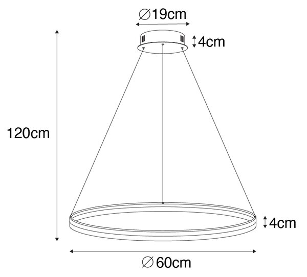 Lampă pendant de design albă 60 cm cu LED inclus, cu dimmer în 3 trepte - Anello