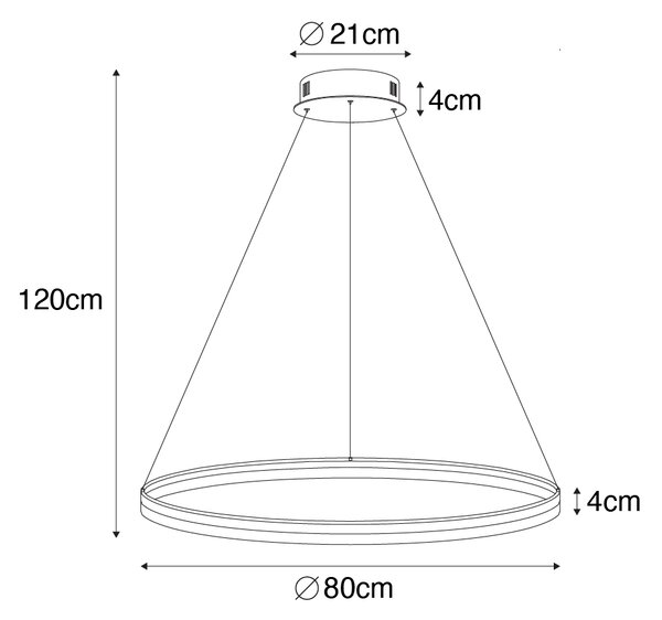 Lampă pendant de design albă 80 cm cu LED inclus cu dimmer în 3 trepte - Anello