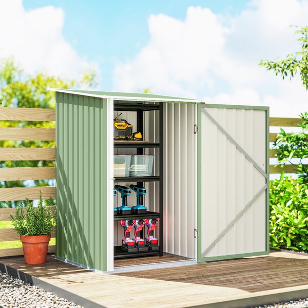 Outsunny Căsuță de Grădină 0,92m² din Oțel Galvanizat, Depozit pentru Unelte cu Ușă Blocabilă, Acoperiș Înclinat, 100x104x160 cm, Verde Deschis | Aosom Romania