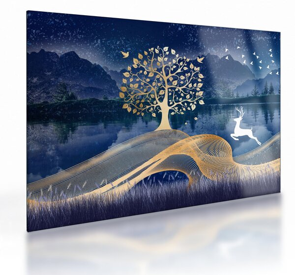 Tablou pe sticlă - Cerbi în luna plină (70x50 cm)
