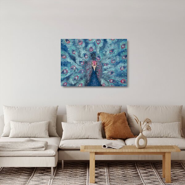 Tablou pe sticlă cu păun pictat (70x50 cm)