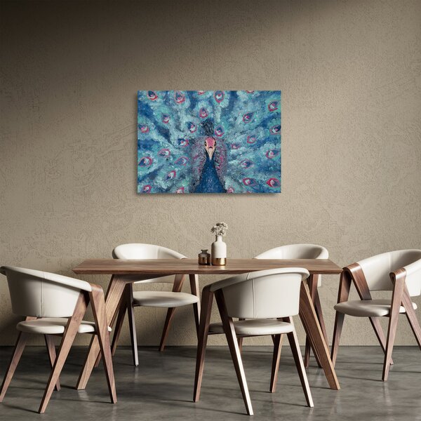 Tablou pe sticlă cu păun pictat (70x50 cm)