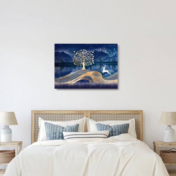 Tablou pe sticlă - Cerbi în luna plină (70x50 cm)
