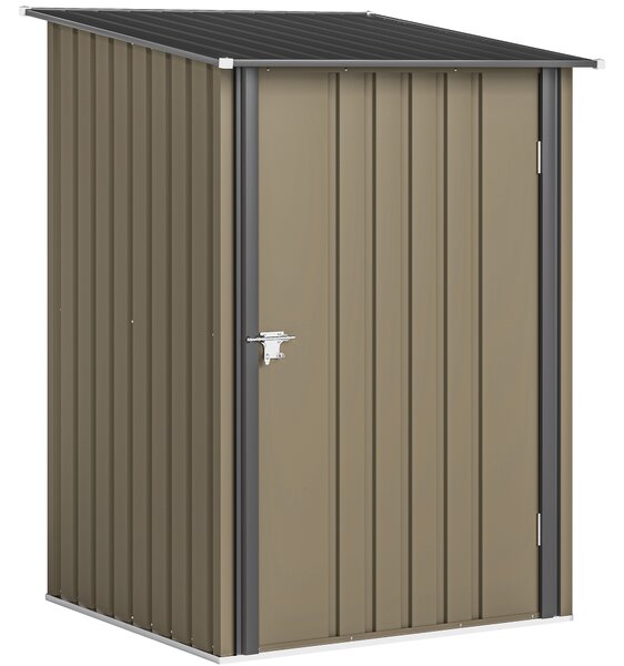 Outsunny Căsuță de Grădină 0.92m² din Oțel Galvanizat, Căsuță pentru Unelte cu Ușă Blocabilă și Acoperiș Înclinat, 100x104x160 cm, Maro și Gri Închis | Aosom Romania