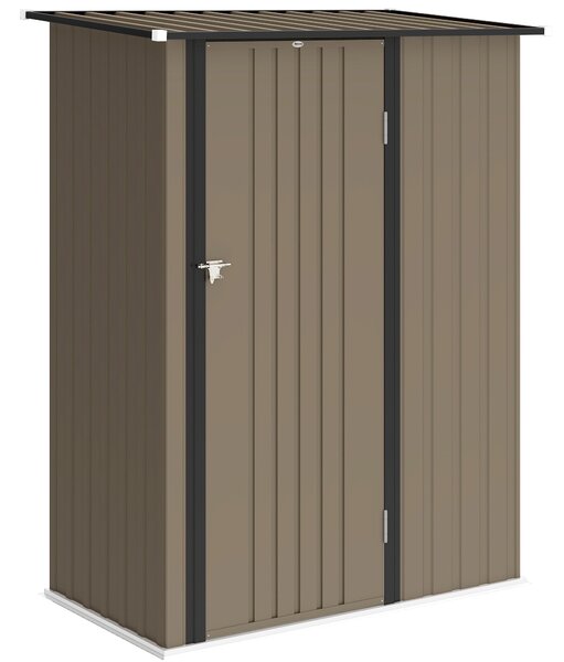 Outsunny Căsuță de Grădină 1.07m² din Oțel Zincat, Depozit pentru Unelte cu Ușă Blocabilă, Acoperiș Înclinat, 142x86x189 cm, Maro | Aosom Romania
