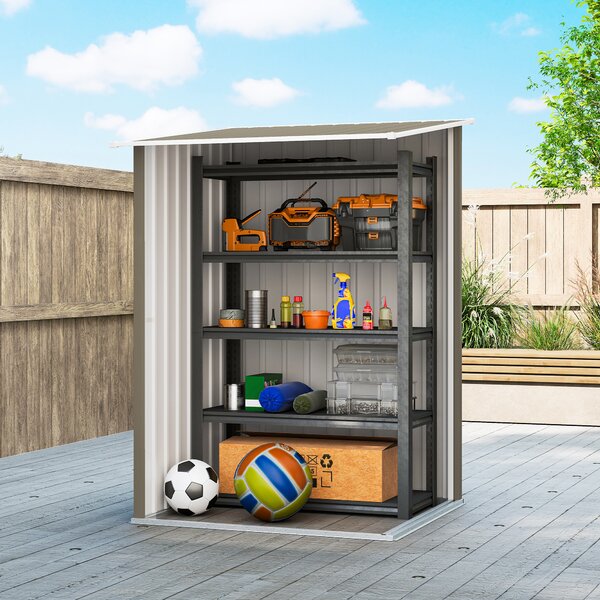 Outsunny Magazie de Grădină 0,92m² din Oțel Galvanizat, Depozit pentru Unelte cu Ușă Blocabilă, Acoperiș Înclinat, 100x104x160 cm, Maro și Alb | Aosom Romania