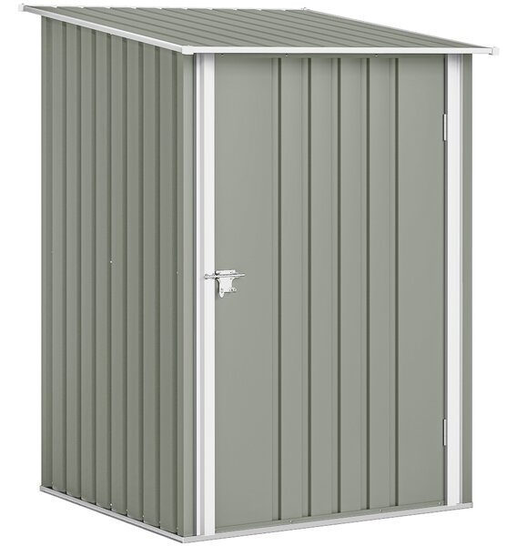 Outsunny Căsuță de Grădină 0.92m² din Oțel Galvanizat, Depozit pentru Unelte cu Ușă Batantă și Sistem de Blocare, Acoperiș Înclinat, 100x104x160 cm, Gri Deschis | Aosom Romania
