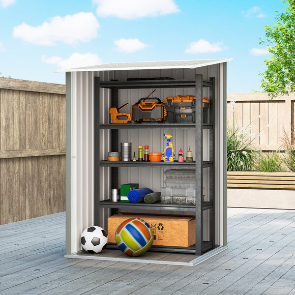 Outsunny Căsuță de Grădină 0.92m² din Oțel Galvanizat, Depozit pentru Unelte cu Ușă Batantă și Sistem de Blocare, Acoperiș Înclinat, 100x104x160 cm, Gri Deschis | Aosom Romania