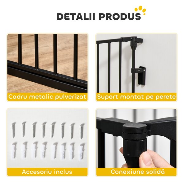 PawHut Poartă pentru Câini de Talie Mică și Medie, Țarc Pliabil cu Structură Modulară cu 5 Panouri, 300x3x74.5 cm, Negru | Aosom Romania