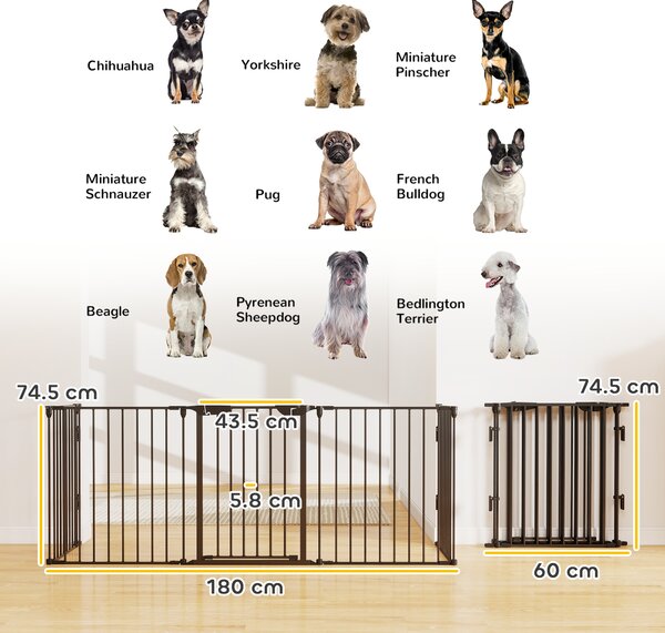 PawHut Poartă pentru Câini de Talie Mică și Medie, Țarc Pliabil cu Structură Modulară cu 5 Panouri, 300x3x74.5 cm, Negru | Aosom Romania