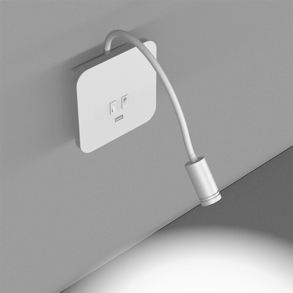 Lampă de perete flexibilă LED BASE cu USB, LED/8W + LED/2W/230V, albă