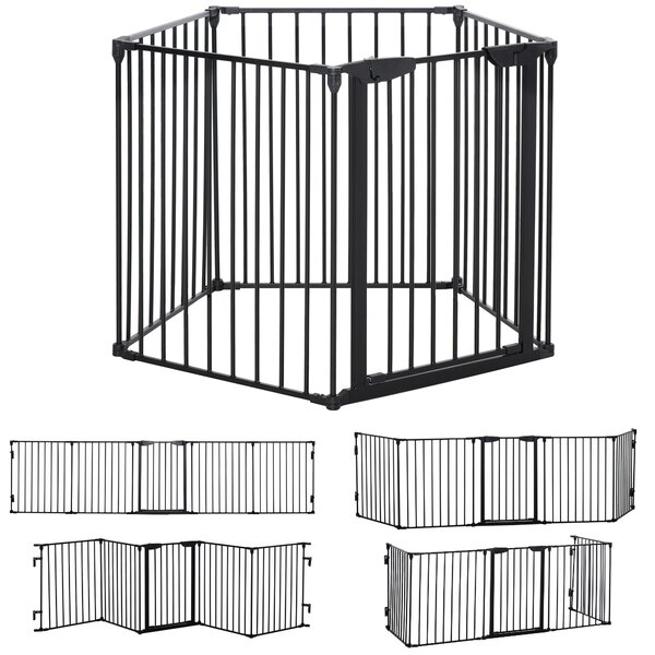 PawHut Poartă pentru Câini de Talie Mică și Medie, Țarc Pliabil cu Structură Modulară cu 5 Panouri, 300x3x74.5 cm, Negru | Aosom Romania