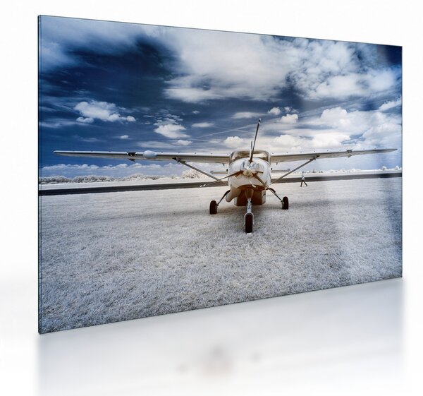 Tablou pe sticlă cu aeroplan cu motor (70x50 cm)