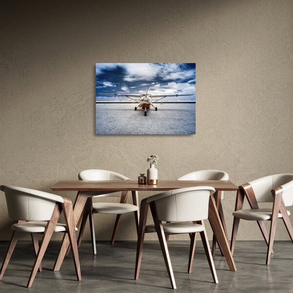 Tablou pe sticlă cu aeroplan cu motor (70x50 cm)