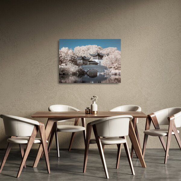 Tablou pe sticlă - pomi înfloriți în Asia (70x50 cm)