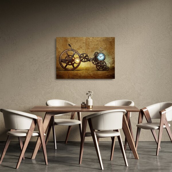 Tablou pe sticlă cu aparatele istorice ale ceasurilor (70x50 cm)