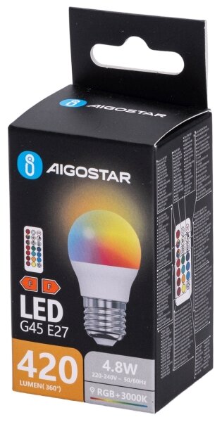 Aigostar - Bec LED RGBW dimmabil G45 E27/4,8W/230V 3000K + telecomandă