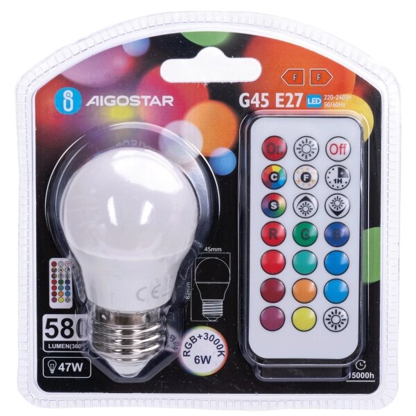 Aigostar - Bec LED RGBW dimabil G45 E27/6W/230V 3000K + telecomandă
