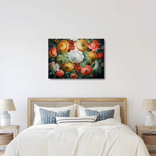 Tablou pe sticlă cu buchet pictat de flori (70x50 cm)