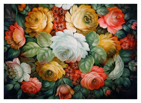 Tablou pe sticlă cu buchet pictat de flori (70x50 cm)