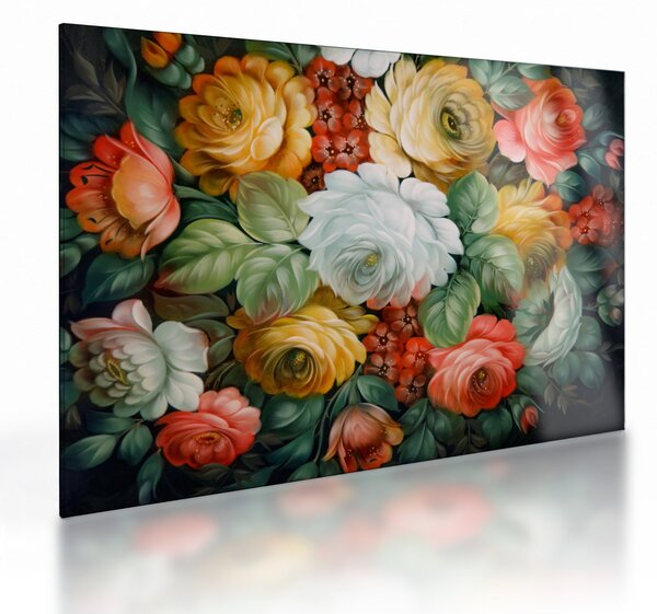 Tablou pe sticlă cu buchet pictat de flori (70x50 cm)