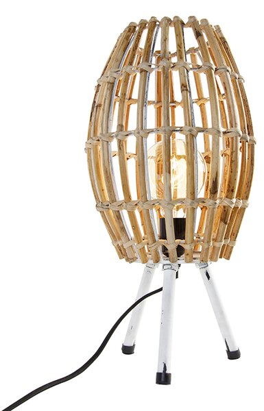 Lampă de masă rustică cu trepied din bambus alb - Canna Capsule